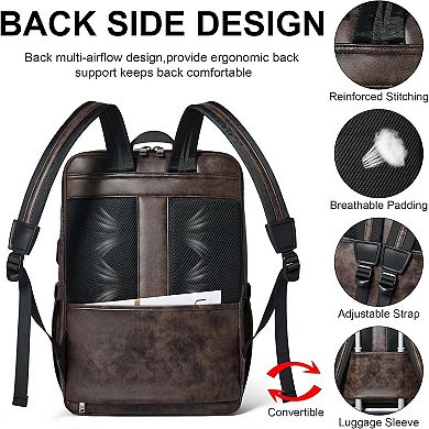 AKSZRI 16" Leather Laptop Backpack with USB Charger-Smart Business Backpack for Work&College