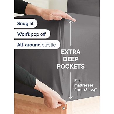 Extra Deep Queen Sheet Set - 6 Piece Breathable and Cooling Sheets - Wrinkle Free and Comfy - Grey