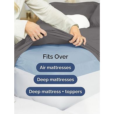 Extra Deep Queen Sheet Set - 6 Piece Breathable and Cooling Sheets - Wrinkle Free and Comfy - Grey