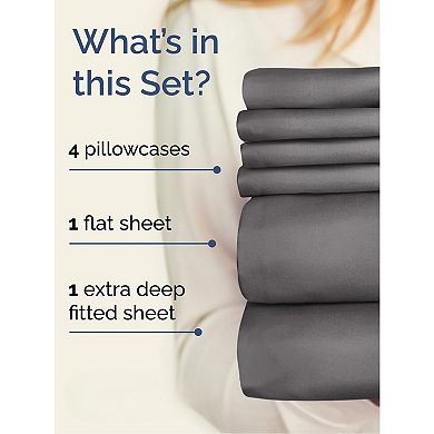 Extra Deep Queen Sheet Set - 6 Piece Breathable and Cooling Sheets - Wrinkle Free and Comfy - Grey