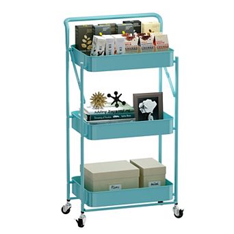 Foldable Rolling Cart 3 tier Utility Storage Cart Multifunctional Metal Storage Bin Organizer Carts