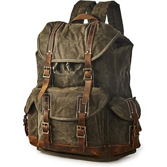 AKSZRI Vintage Waxed Canvas Backpack - Heavy Duty 15.6" Laptop Rucksack for Men & Women