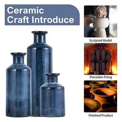 3 Rustic Farmhouse Ceramic Ornamental Vase Set