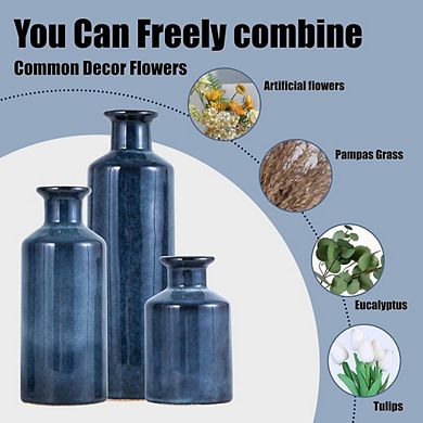 3 Rustic Farmhouse Ceramic Ornamental Vase Set