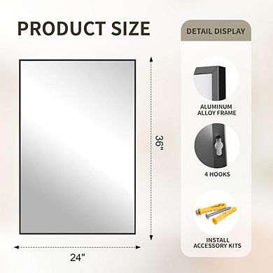 KSIZUIS Shatterproof Anti-Rust Bathroom Mirror - 36"x24" Black Metal Frame, Wall Mount