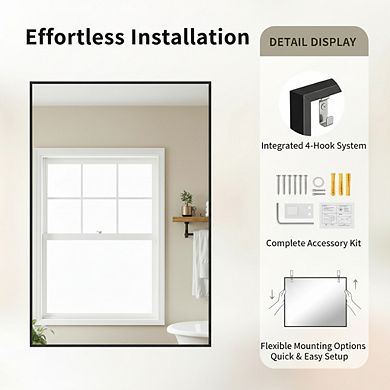 KSIZUIS Shatterproof Anti-Rust Bathroom Mirror - 36"x24" Black Metal Frame, Wall Mount