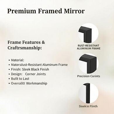 KSIZUIS Shatterproof Anti-Rust Bathroom Mirror - 36"x24" Black Metal Frame, Wall Mount