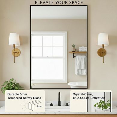 KSIZUIS Shatterproof Anti-Rust Bathroom Mirror - 36"x24" Black Metal Frame, Wall Mount