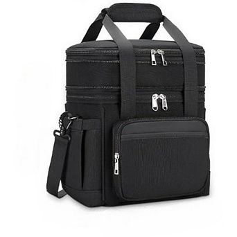 Great Ambitions Insulated 15L Lunch Tote - Double Deck,Leakproof,Expandable for Work & Outdoor Black