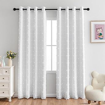 KSIZUIS Pom Pom Sheer Blackout Curtains - 84" Long Total Light Blocking Set for Girls Room