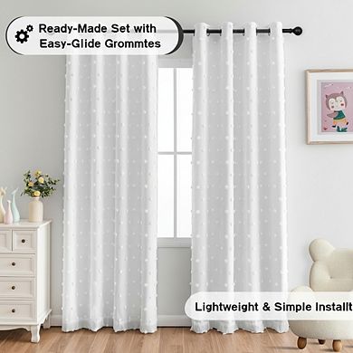 KSIZUIS Pom Pom Sheer Blackout Curtains - 84" Long Total Light Blocking Set for Girls Room