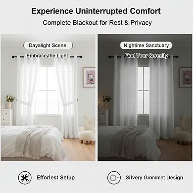 KSIZUIS Pom Pom Sheer Blackout Curtains - 84" Long Total Light Blocking Set for Girls Room