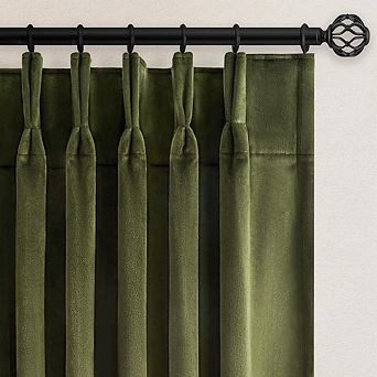 KSIZUIS Vintage Olive Velvet Blackout Curtains - 90" Pinch Pleated, Thermal & Soundproof Set
