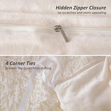 Fuzzy Duvet Cover Set King Size 3 Pieces Fluffy Comforter Cover Set for King Bed Shaggy(White, King)