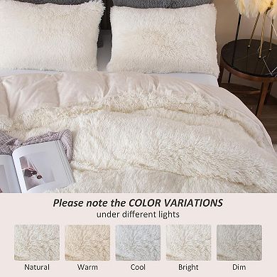 Fuzzy Duvet Cover Set King Size 3 Pieces Fluffy Comforter Cover Set for King Bed Shaggy(White, King)