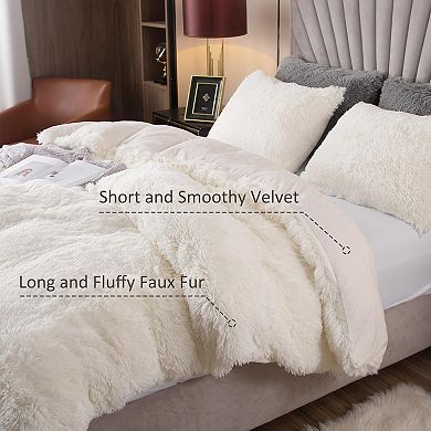 Fuzzy Duvet Cover Set King Size 3 Pieces Fluffy Comforter Cover Set for King Bed Shaggy(White, King)