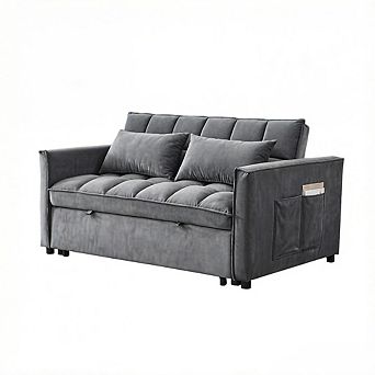 AKSZRI 3-in-1 Velvet Convertible Sofa Bed - Pull-Out Sleeper with Adjustable Backrest, Dark Gray