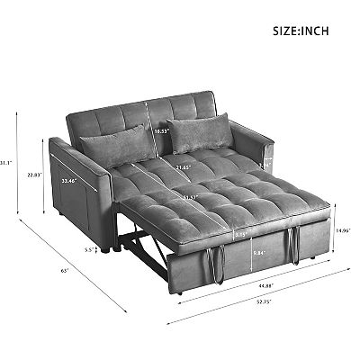 AKSZRI 3-in-1 Velvet Convertible Sofa Bed - Pull-Out Sleeper with Adjustable Backrest, Dark Gray