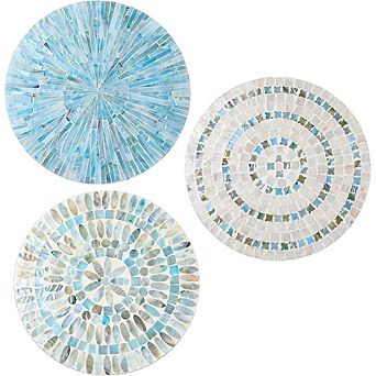 KSIZUIS Mother of Pearl Shell Wall Art - 3 pc 11.8” Winter Blue Handmade Hanging Plates