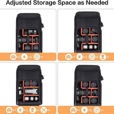 AKSZRI Large Camera Backpack with Laptop Compartment-17.3" DSLR Bag with Tripod Holder, Space Gray