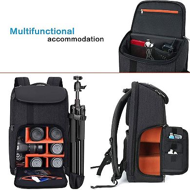 AKSZRI Large Camera Backpack with Laptop Compartment-17.3" DSLR Bag with Tripod Holder, Space Gray