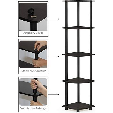Great Ambitions 5-Tier Corner Bookshelf, Open Storage Shelf for Living Room, Bedroom, Home Office