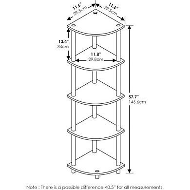 Great Ambitions 5-Tier Corner Bookshelf, Open Storage Shelf for Living Room, Bedroom, Home Office