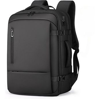 AKSZRI Men's 17.3"Travel Backpack-USB Port, Water Resistant&Expandable for Work&College,Black