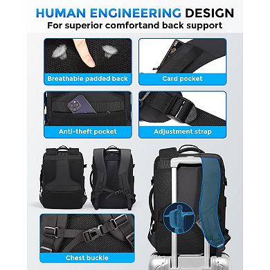 AKSZRI Men's 17.3"Travel Backpack-USB Port, Water Resistant&Expandable for Work&College,Black