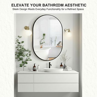 KSIZUIS Modern Arched Bathroom Mirror - 36"x24" Matte Black Metal Frame Wall Mounted