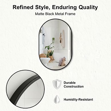 KSIZUIS Modern Arched Bathroom Mirror - 36"x24" Matte Black Metal Frame Wall Mounted