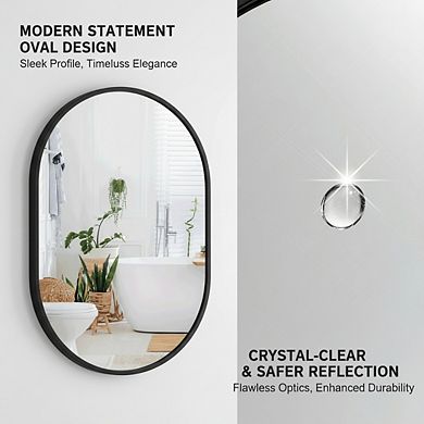 KSIZUIS Modern Arched Bathroom Mirror - 36"x24" Matte Black Metal Frame Wall Mounted