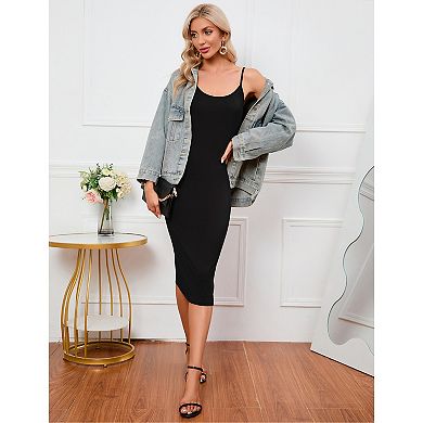Women's Full Slips Dress Adjustable Spaghetti Strap Midi Slip Dress