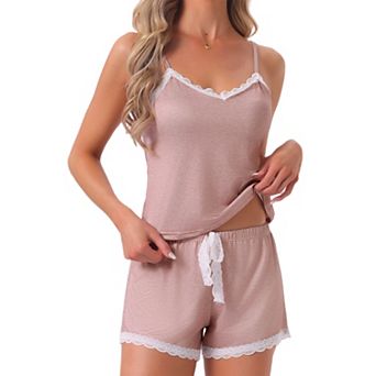 Women's Pajama Sets Sleepwear Lace Trim Tops with Shorts Spaghetti Strap Camisole Loungewear
