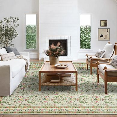 Floral Border Area Rug, Fresh & Natural Design Machine Washable Carpet