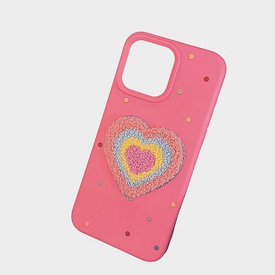 Heart Patch Phone Case with Plush Beaded Wristlet Charm