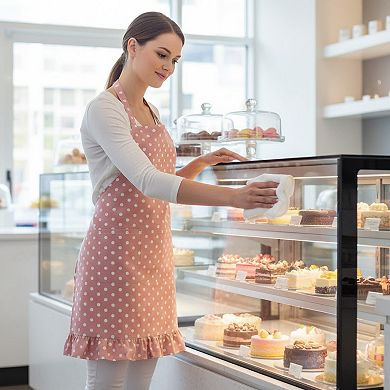Polka Dot Kitchen Apron with Adjustable Neck Strap Front Pocket and Ruffled Hem