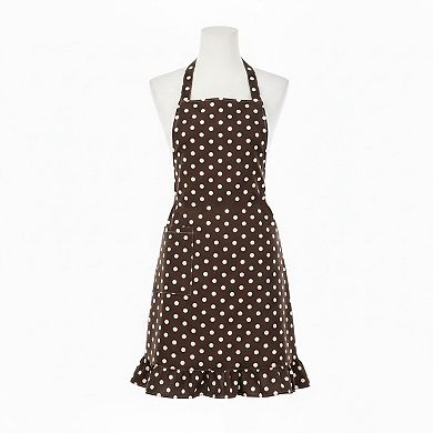 Polka Dot Kitchen Apron with Adjustable Neck Strap Front Pocket and Ruffled Hem