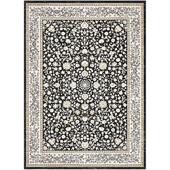 Floral Border Area Rug, Vintage Elegant Machine Washable Rug, Soft Patterned Carpet