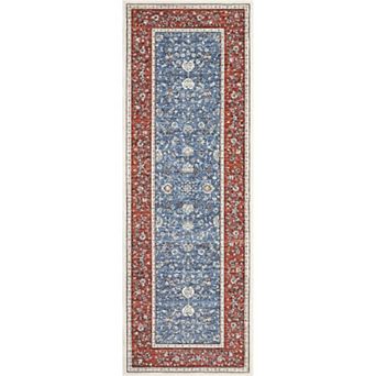 Floral Border Area Rug, Vintage Elegant Machine Washable Rug, Soft Patterned Carpet