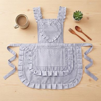 Ruffle Detail Kitchen Apron with Heart Accent Front Pocket and Adjustable Waist Ties