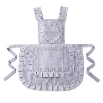 Ruffle Detail Kitchen Apron with Heart Accent Front Pocket and Adjustable Waist Ties