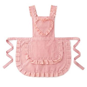 Ruffle Detail Kitchen Apron with Heart Accent Front Pocket and Adjustable Waist Ties