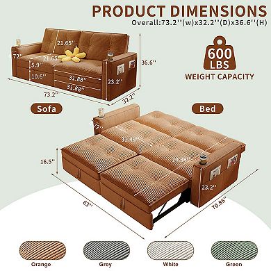 2-in-1 Multifunctional Convertible Sofa Bed, Steel Frame Sleeper Couch for Apartment Use Living