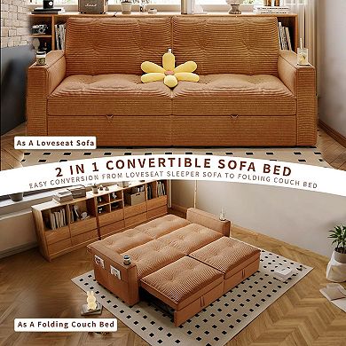 2-in-1 Multifunctional Convertible Sofa Bed, Steel Frame Sleeper Couch for Apartment Use Living