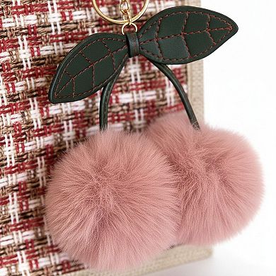 Women's Woven Mini Tote Handbag with Pom Pom Charm and Top Handle