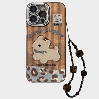 Cute Puppy Phone Case with Beaded Wristlet Charm