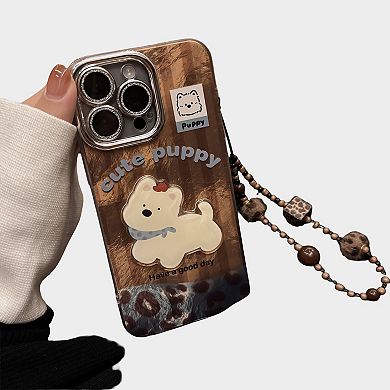 Cute Puppy Phone Case with Beaded Wristlet Charm