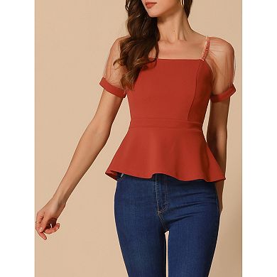 Women's Square Neck Elegant Puffy Sleeve Peplum Tops