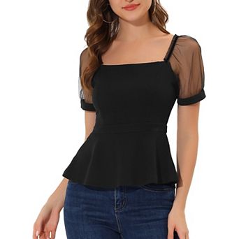 Women's Square Neck Elegant Puffy Sleeve Peplum Tops
